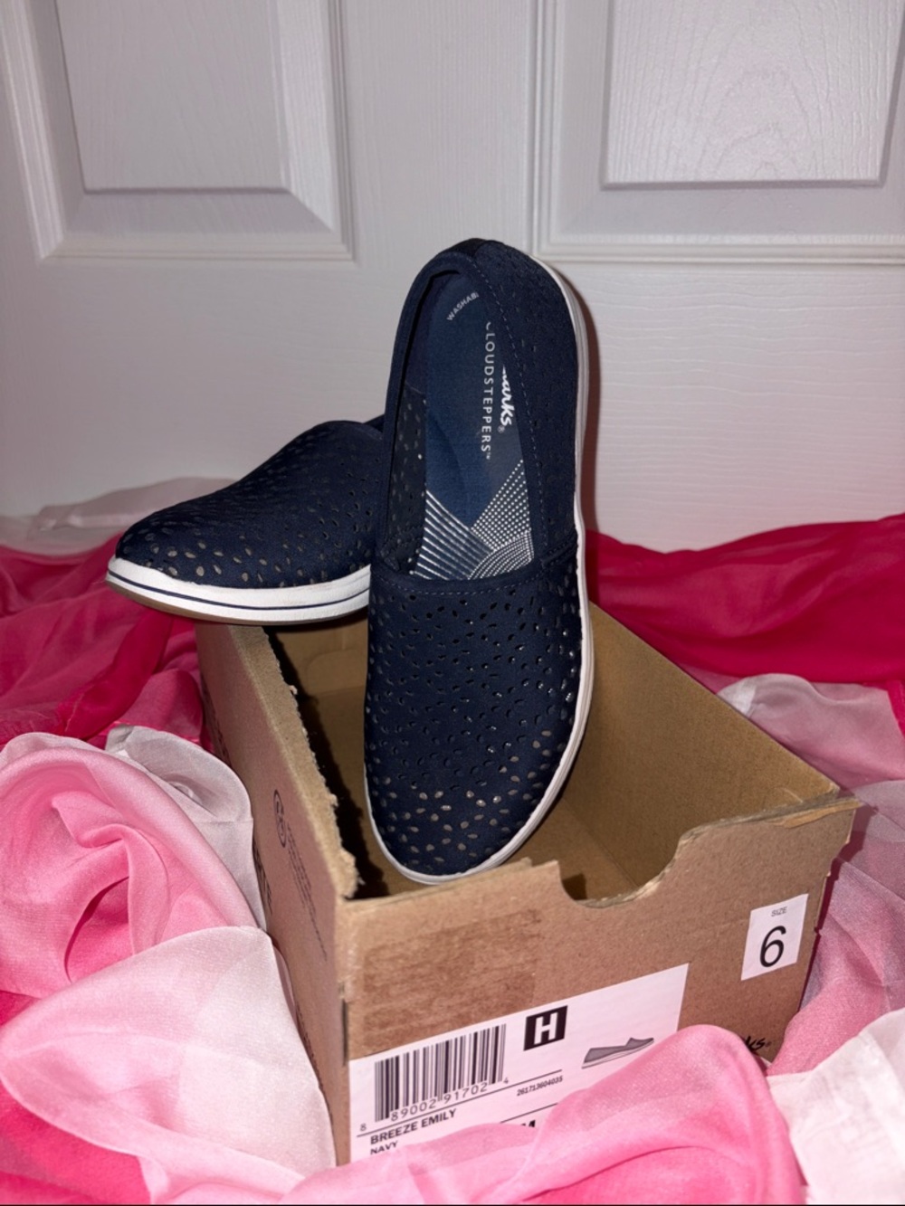 Clark’s Navy Perforated Slip-On Casual Flats - Women